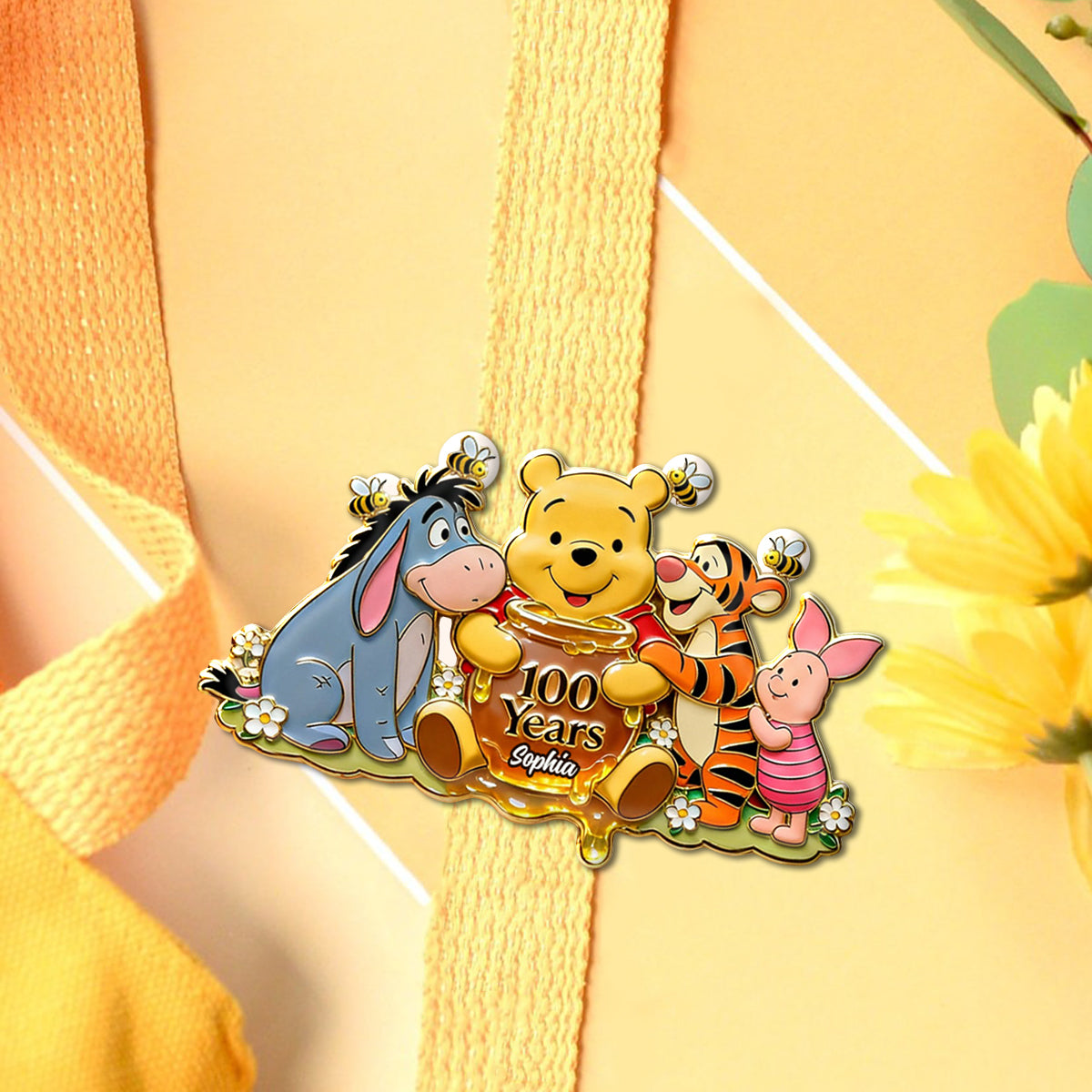 100 Years - Personalized Yellow Bear Pin