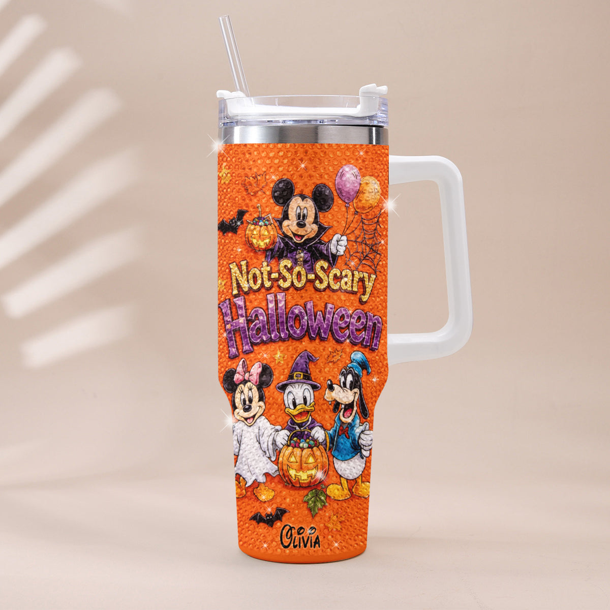 Halloween Not-So-Scary Party - Personalized Mouse Rhinestone Tumbler With Handle