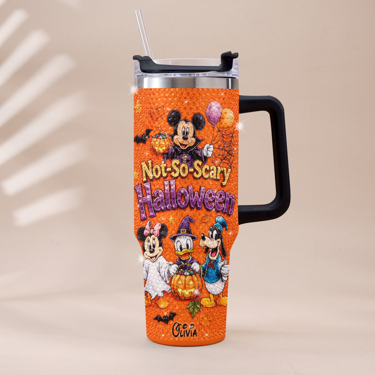 Halloween Not-So-Scary Party - Personalized Mouse Rhinestone Tumbler With Handle