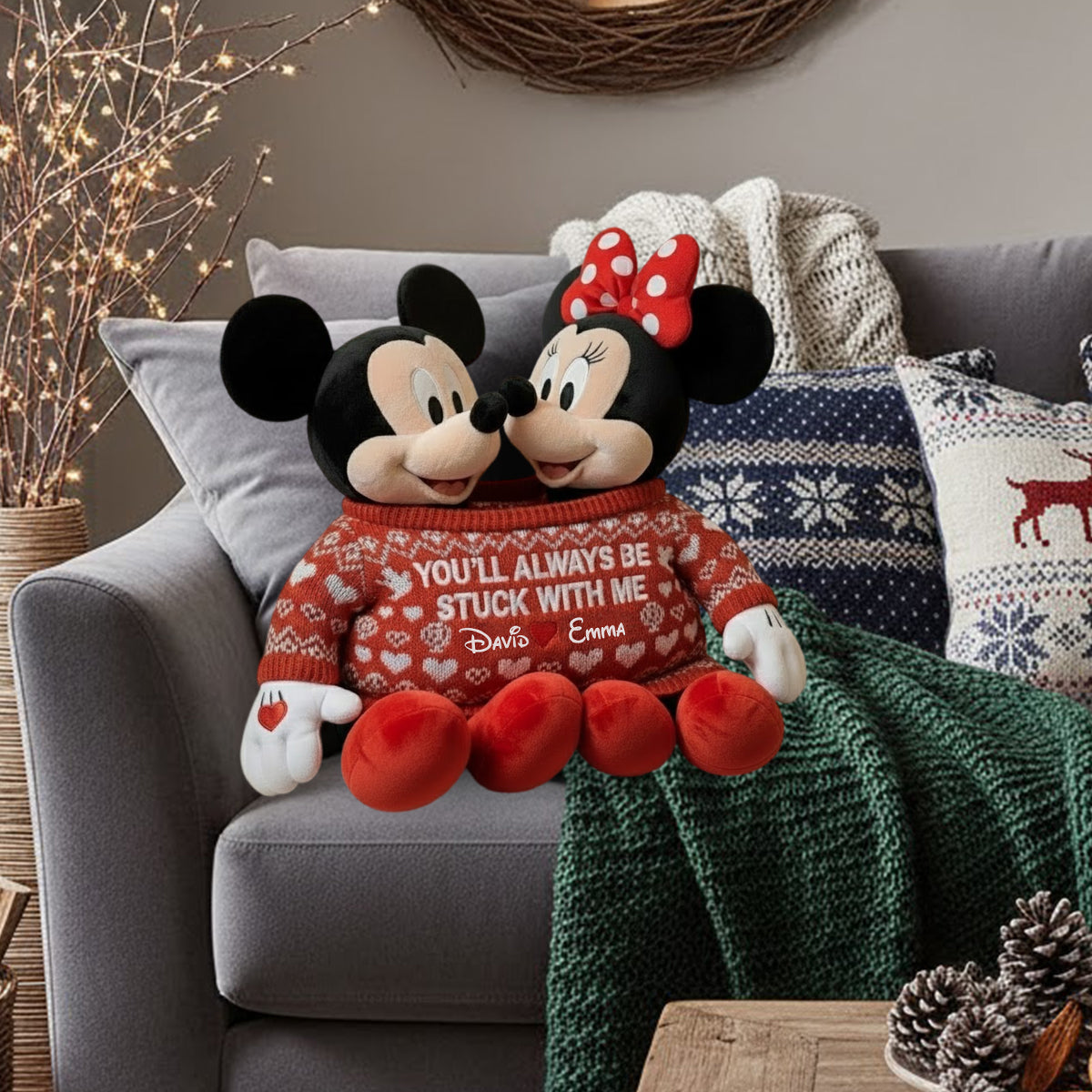 You Always Be Stuck With Me - Personalized Mouse Faux Fur Shaped Pillow