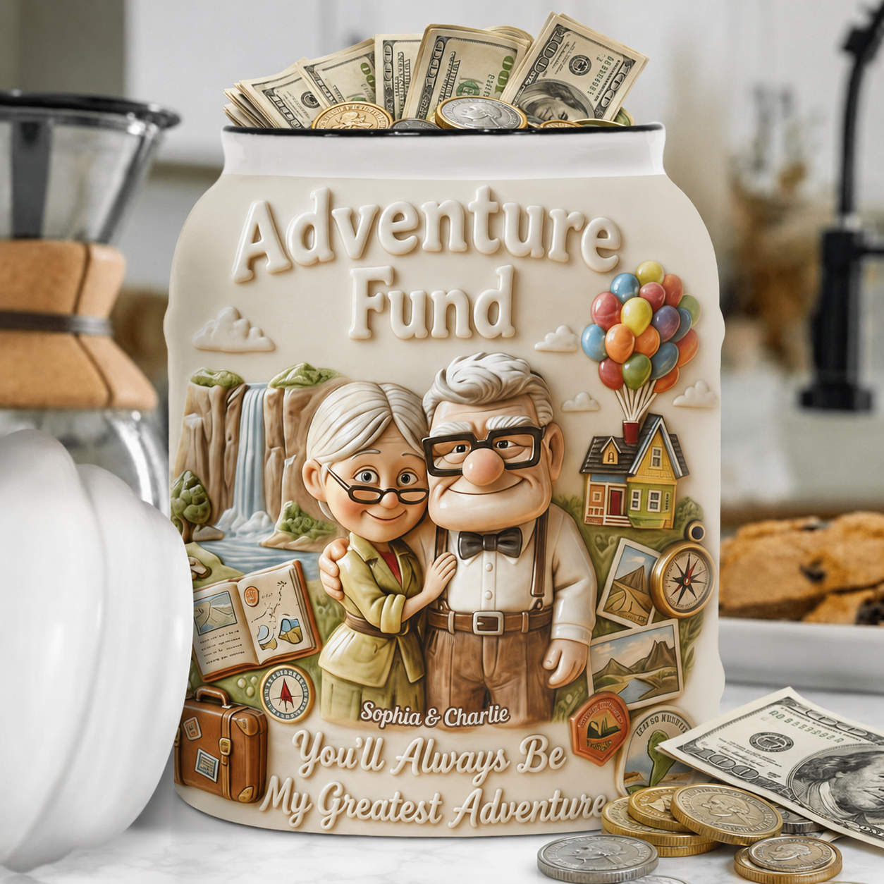 Adventure Fund Saving Jar - Personalized Up Movie Couple Saving Jar