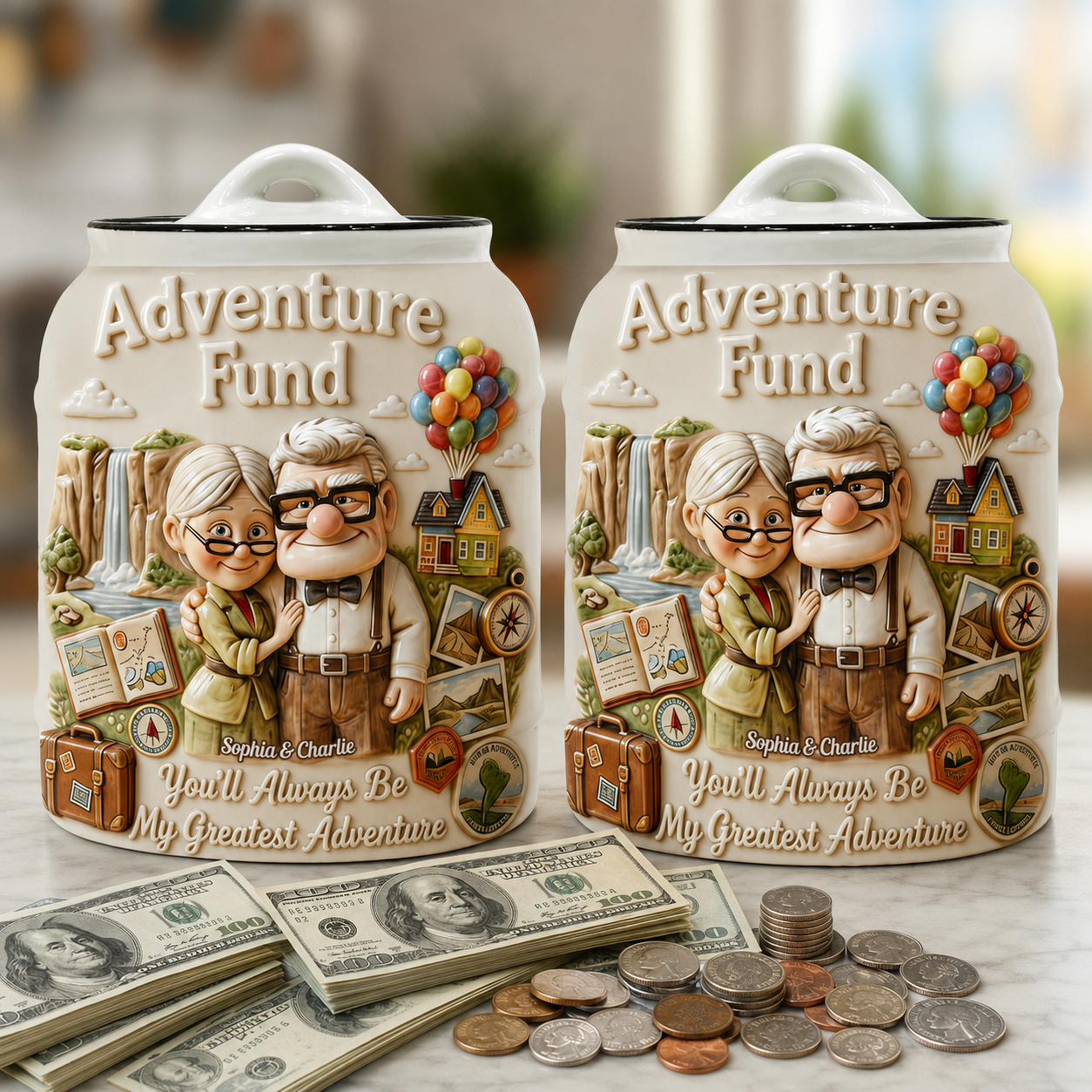 Adventure Fund Saving Jar - Personalized Up Movie Couple Saving Jar