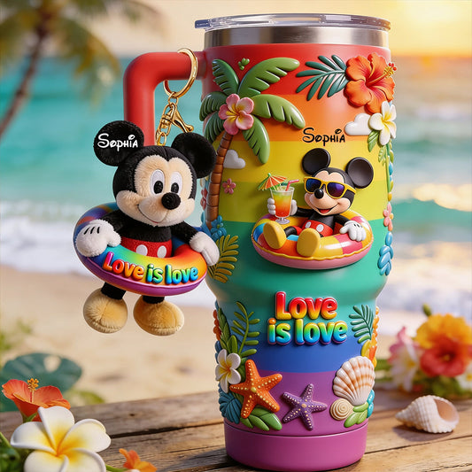 Love Is Love - Personalized LGBT Support Tumbler With Plush Charm