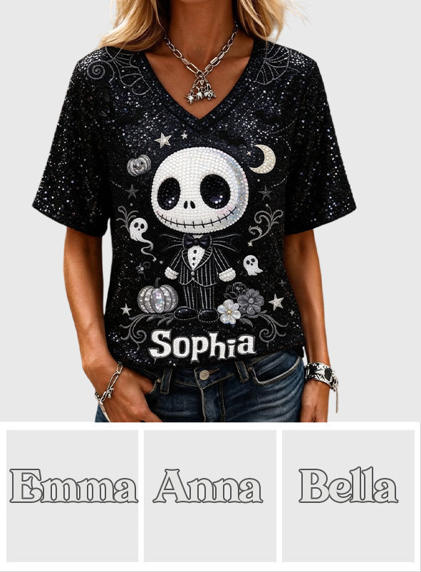 Skull Nightmare - Personalized Nightmare Fully Printed V-Neck T-Shirt