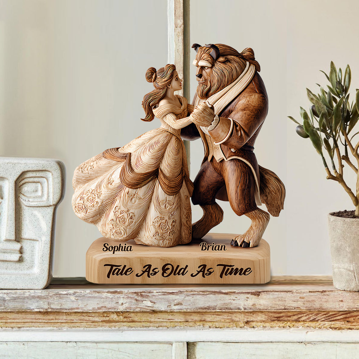 Fairy Tale Romantic Tale As Old As Time - Personalized Couple Custom Shaped Wood Plaque