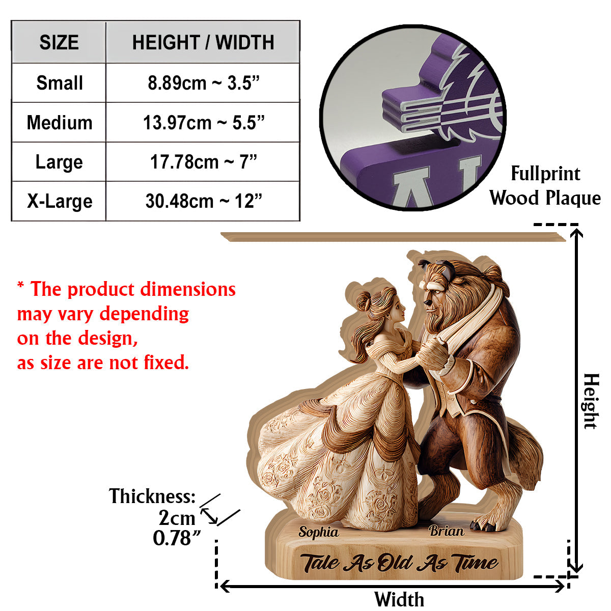 Fairy Tale Romantic Tale As Old As Time - Personalized Couple Custom Shaped Wood Plaque