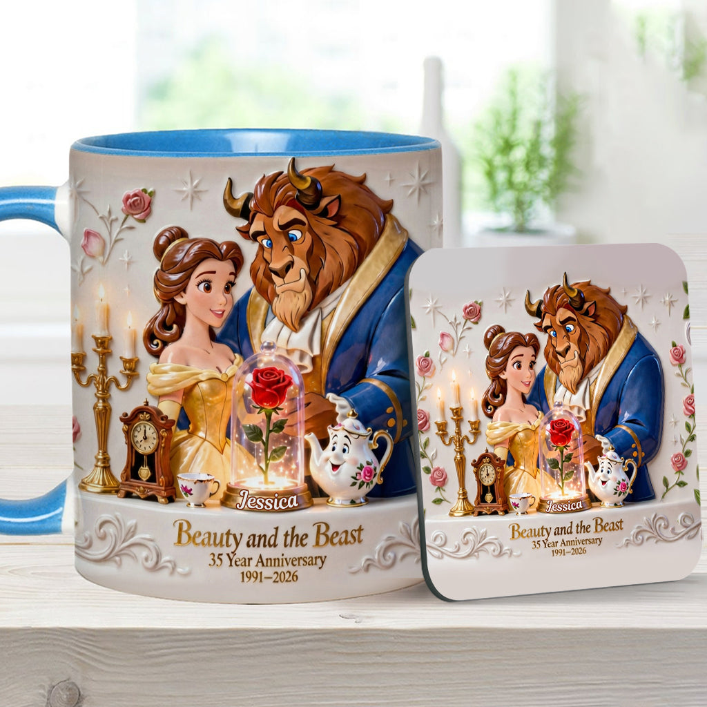 35 Year Anniversary - Personalized Beauty And The Beast Accent Mug & Coaster