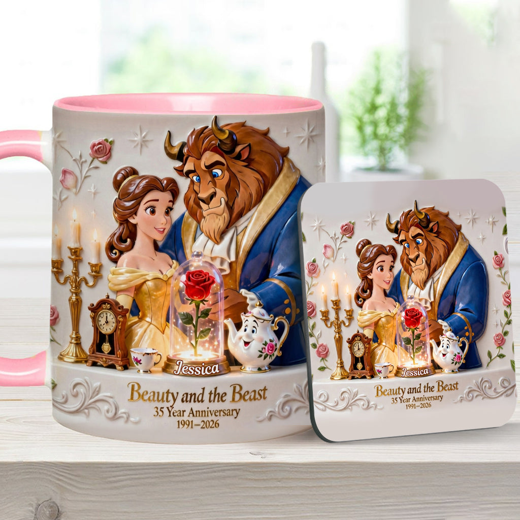 35 Year Anniversary - Personalized Beauty And The Beast Accent Mug & Coaster