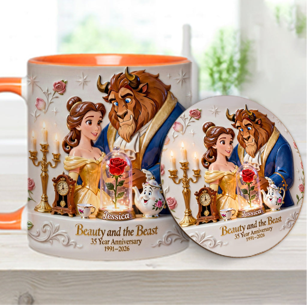35 Year Anniversary - Personalized Beauty And The Beast Accent Mug & Coaster