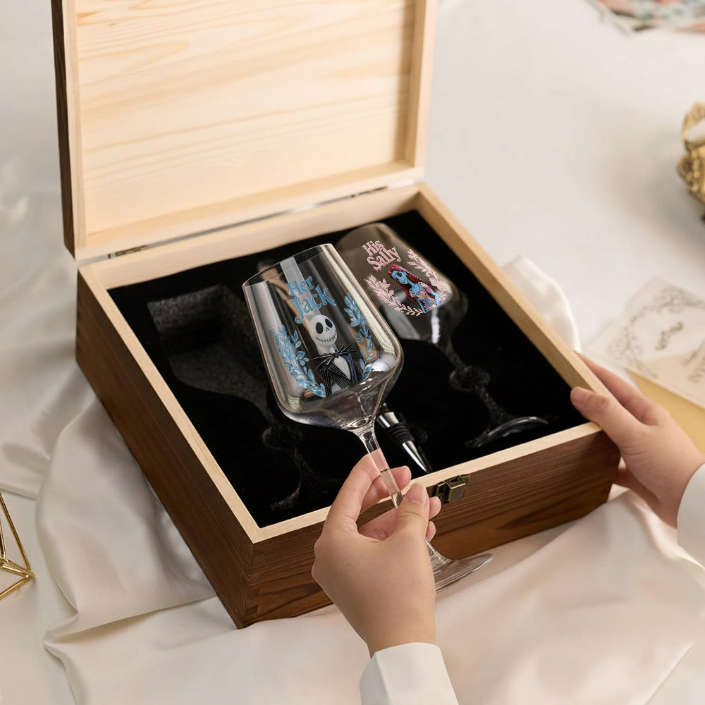 From Our First Kiss - Personalized Nightmare Wine Glasses Set With Wooden Box