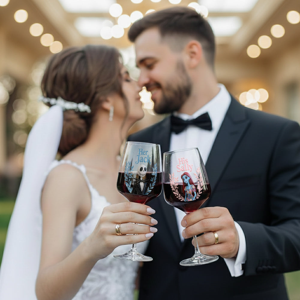 From Our First Kiss - Personalized Nightmare Wine Glasses Set With Wooden Box