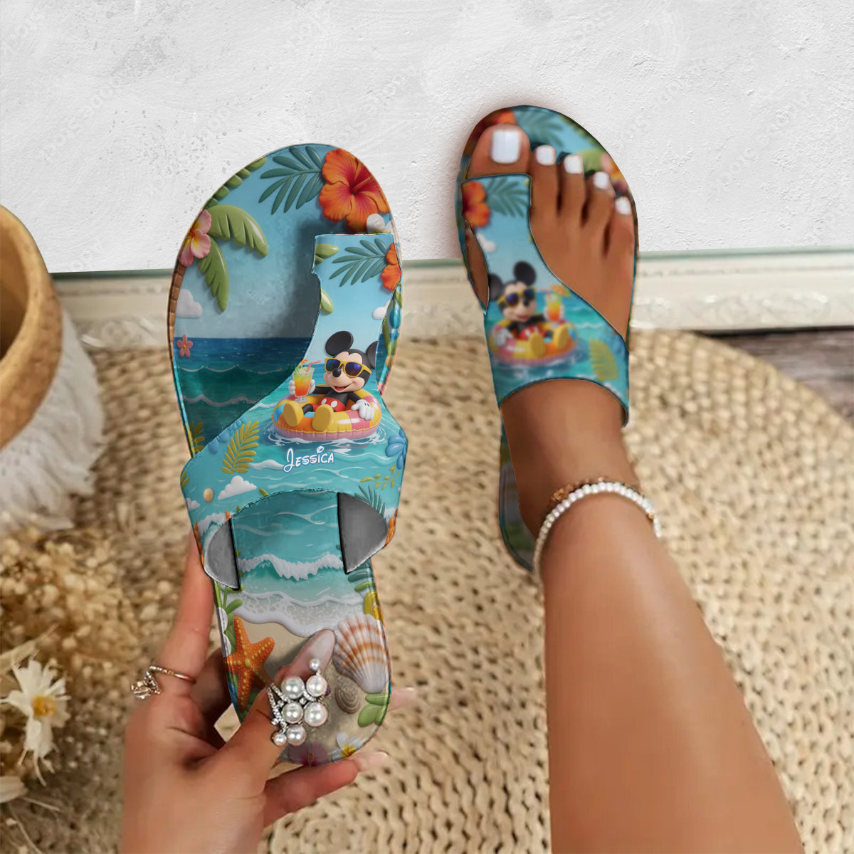 Summer Vibes Mouse Ears - Personalized Mouse Open Toe Sandals