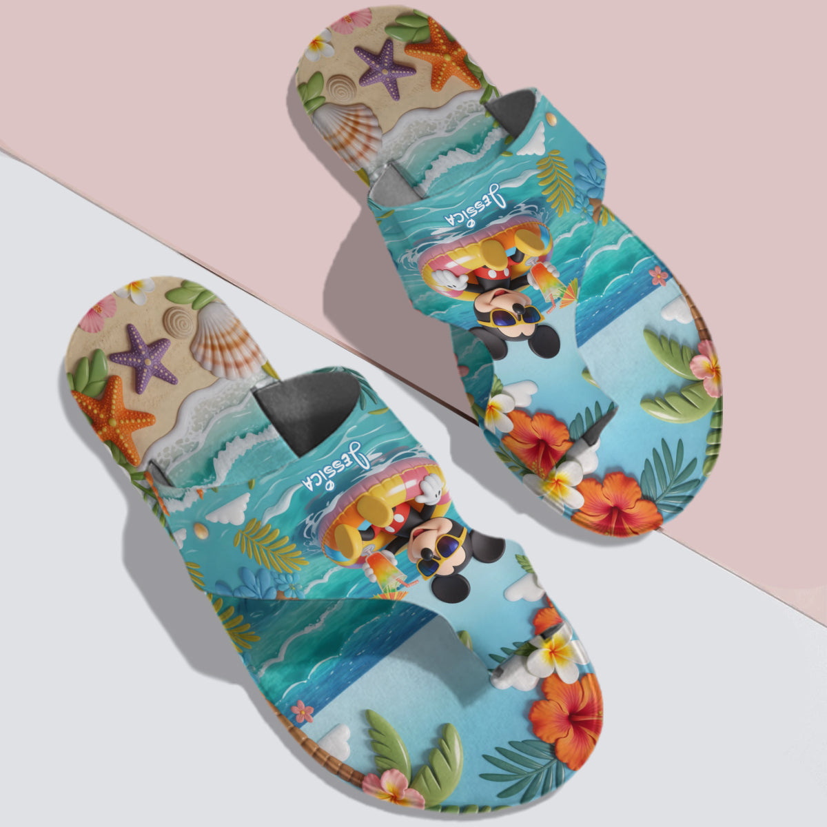 Summer Vibes Mouse Ears - Personalized Mouse Open Toe Sandals