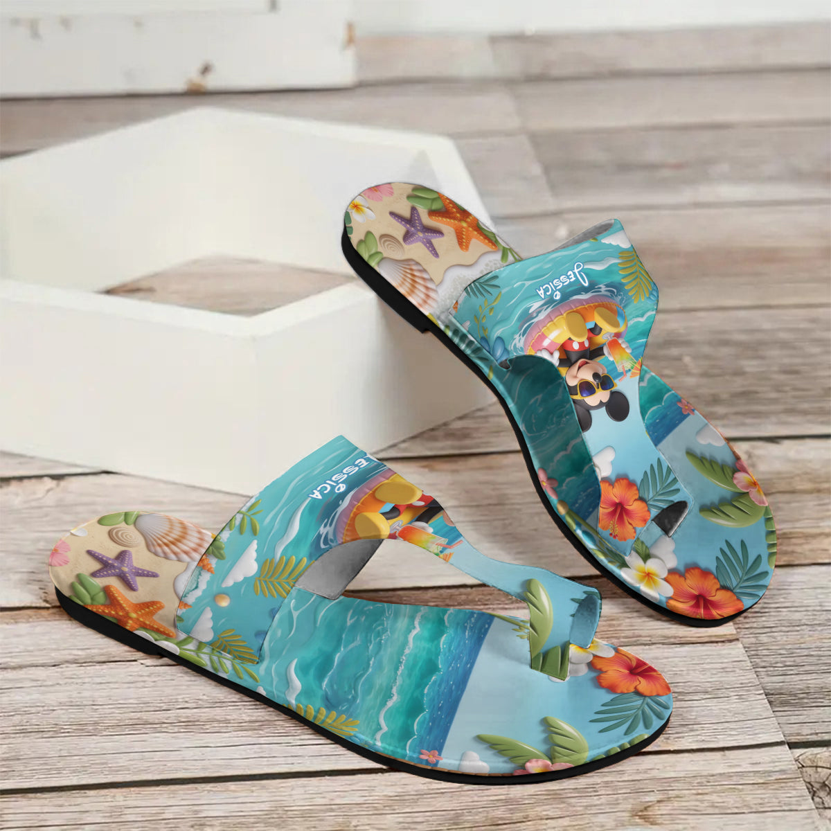 Summer Vibes Mouse Ears - Personalized Mouse Open Toe Sandals