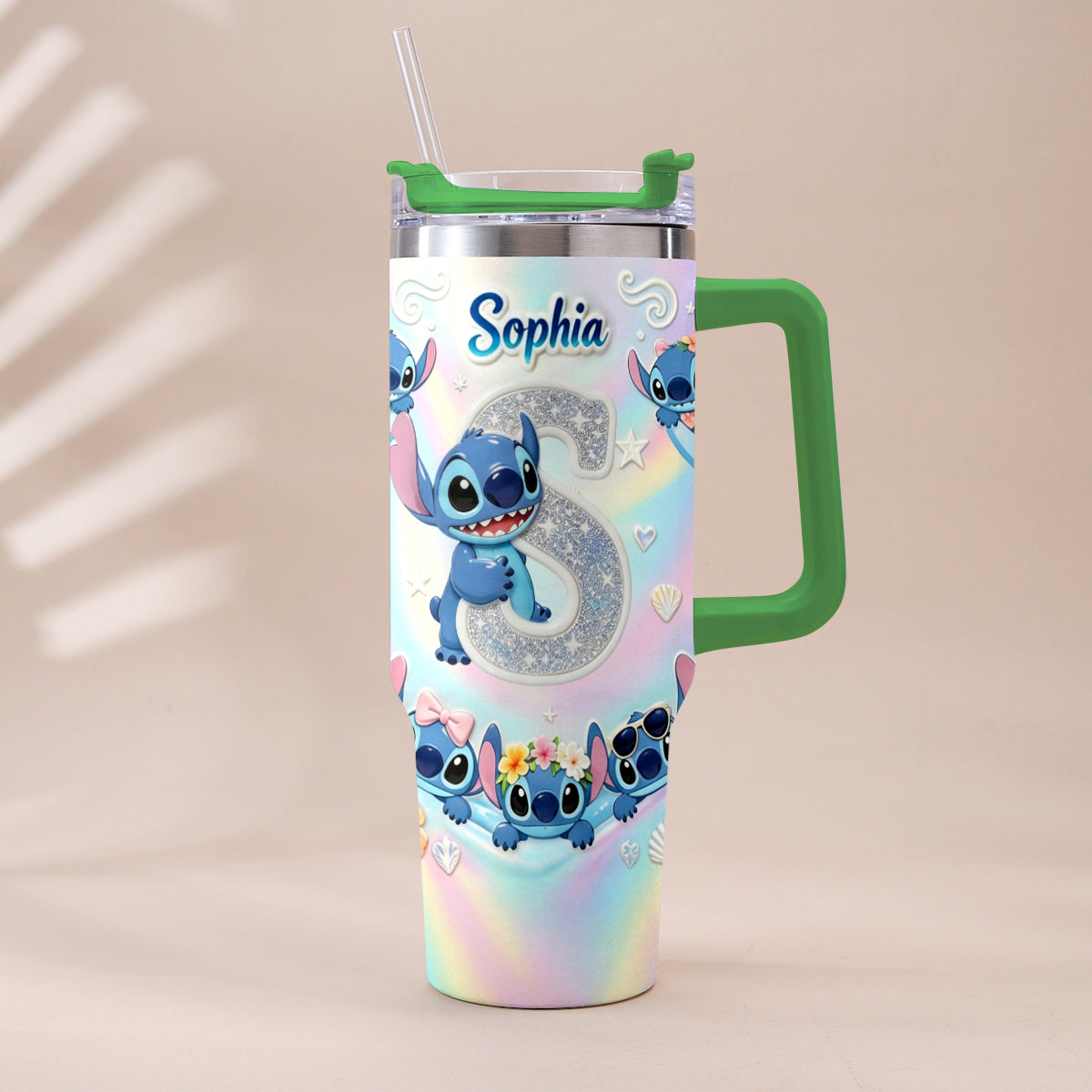 Cute Blue Alien With Letter - Personalized Ohana Tumbler With Plush Charm