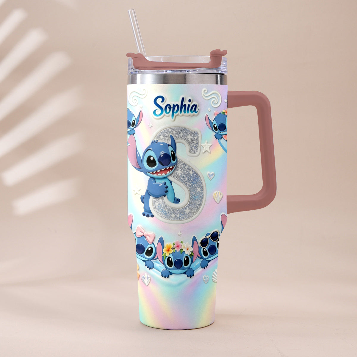 Cute Blue Alien With Letter - Personalized Ohana Tumbler With Plush Charm
