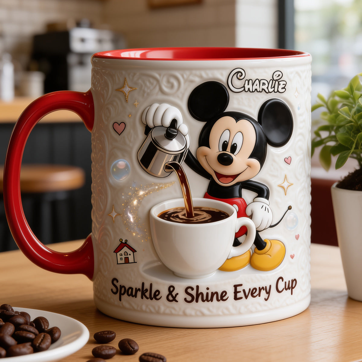 Sparkle & Shine Every Cup - Personalized Mouse Accent Mug & Coaster