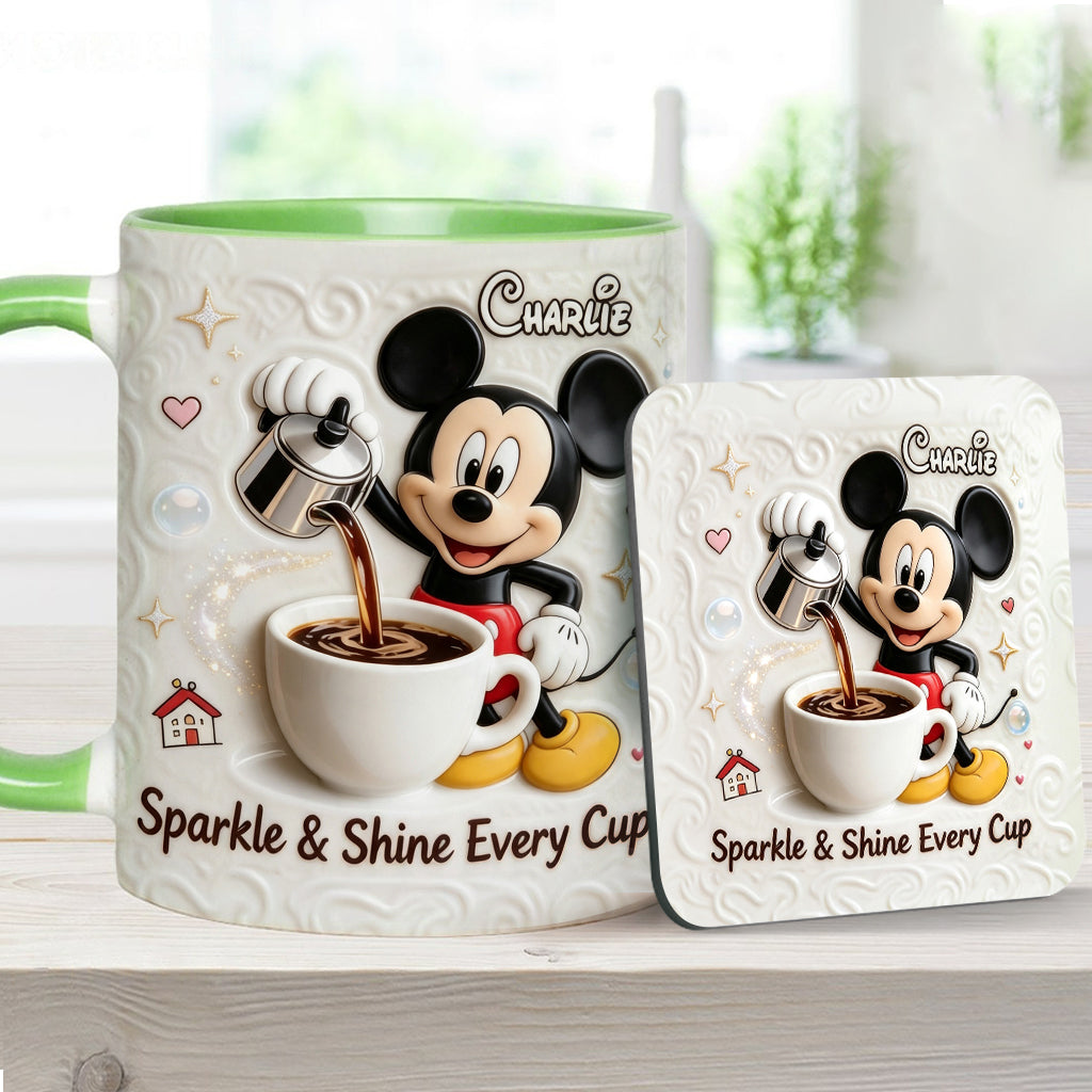 Sparkle & Shine Every Cup - Personalized Mouse Accent Mug & Coaster