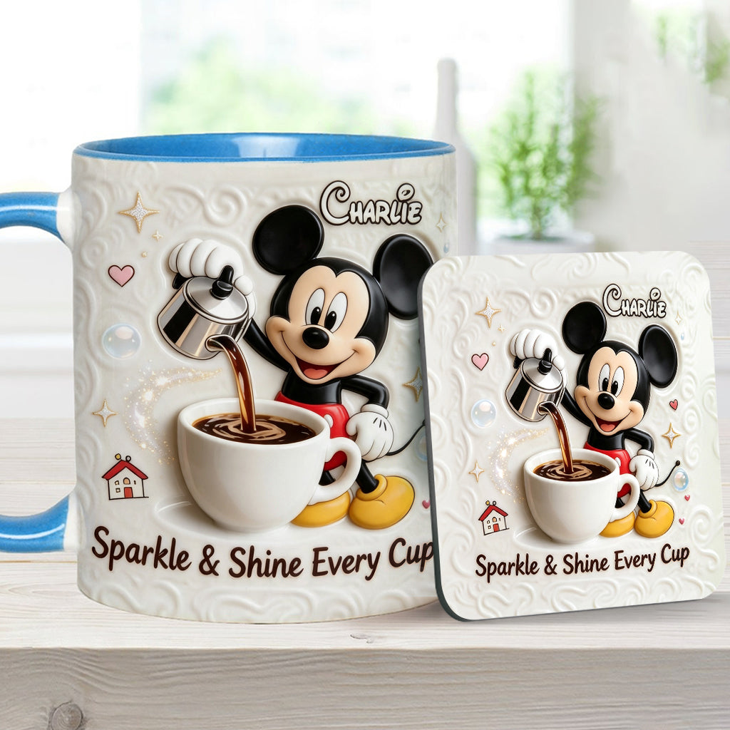 Sparkle & Shine Every Cup - Personalized Mouse Accent Mug & Coaster