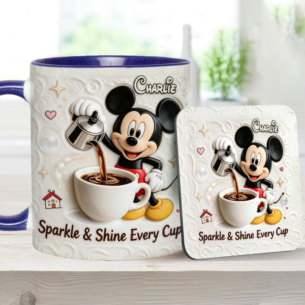 Sparkle & Shine Every Cup - Personalized Mouse Accent Mug & Coaster