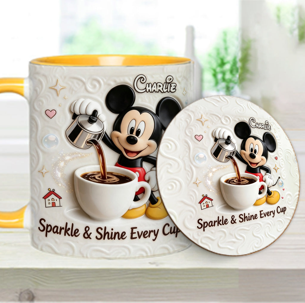 Sparkle & Shine Every Cup - Personalized Mouse Accent Mug & Coaster