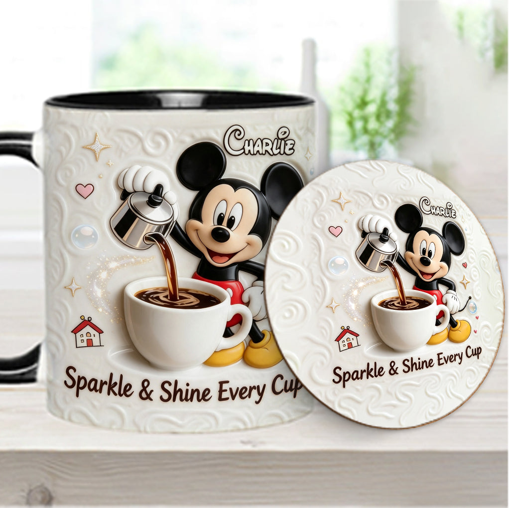 Sparkle & Shine Every Cup - Personalized Mouse Accent Mug & Coaster
