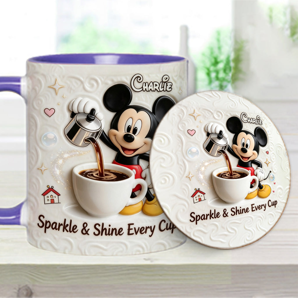 Sparkle & Shine Every Cup - Personalized Mouse Accent Mug & Coaster
