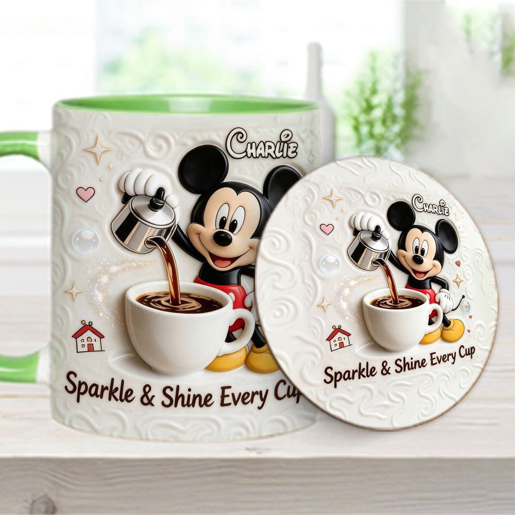 Sparkle & Shine Every Cup - Personalized Mouse Accent Mug & Coaster