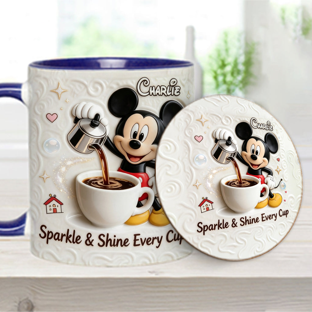 Sparkle & Shine Every Cup - Personalized Mouse Accent Mug & Coaster