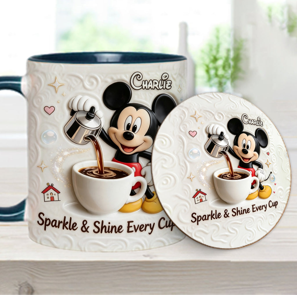 Sparkle & Shine Every Cup - Personalized Mouse Accent Mug & Coaster
