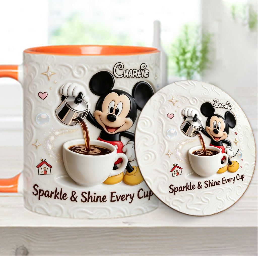 Sparkle & Shine Every Cup - Personalized Mouse Accent Mug & Coaster