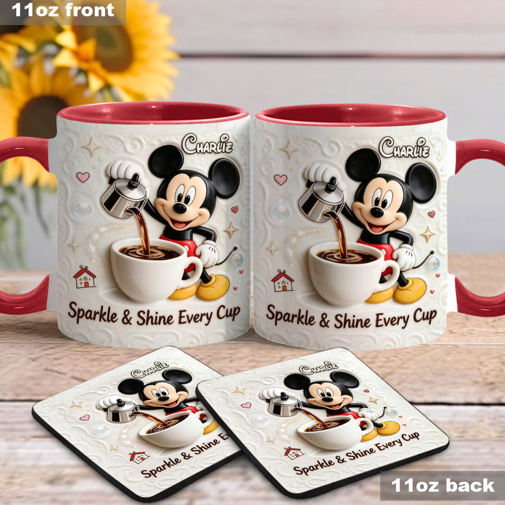 Sparkle & Shine Every Cup - Personalized Mouse Accent Mug & Coaster