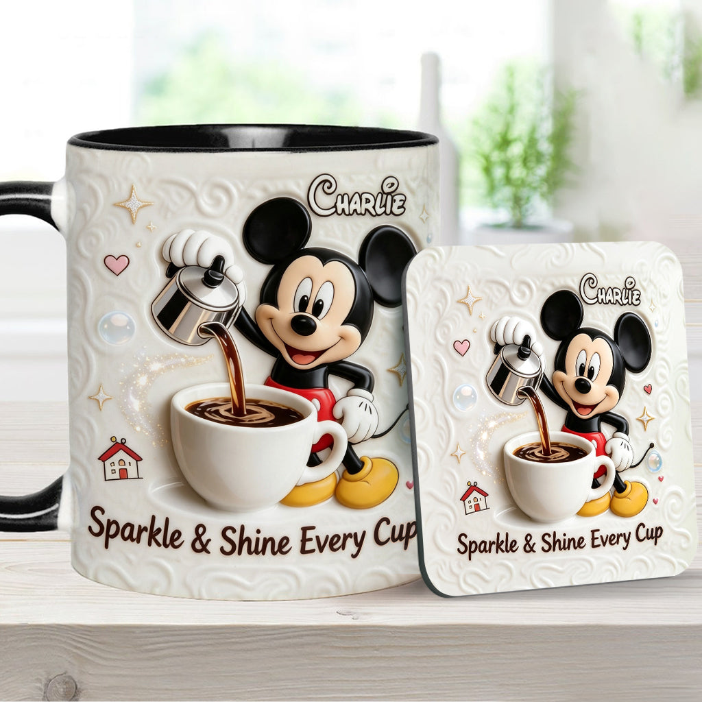 Sparkle & Shine Every Cup - Personalized Mouse Accent Mug & Coaster
