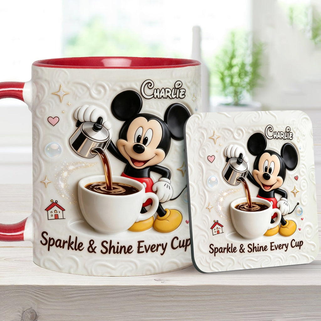 Sparkle & Shine Every Cup - Personalized Mouse Accent Mug & Coaster