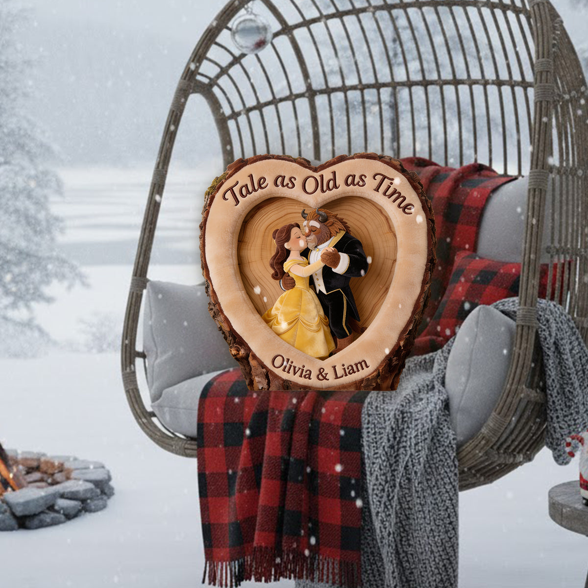 Romantic Fairytale Couple - Personalized Beauty And The Beast Premium Faux Fur Pillow