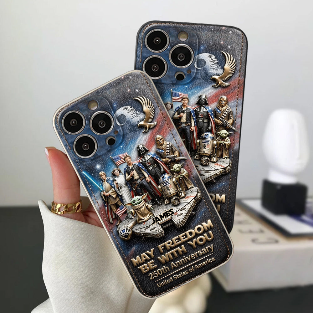 May Freedom Be With You - Personalized The Force 3D Embossed Leather Phone Case