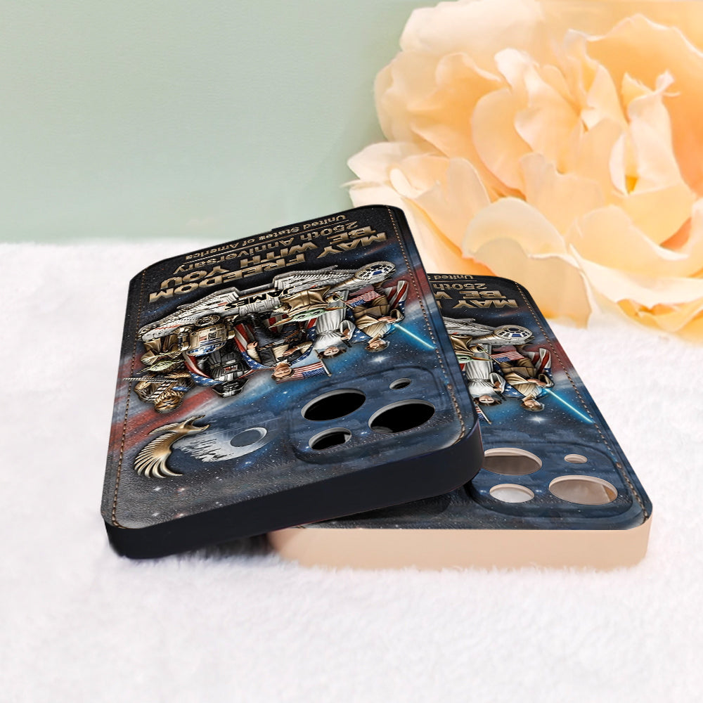 May Freedom Be With You - Personalized The Force 3D Embossed Leather Phone Case