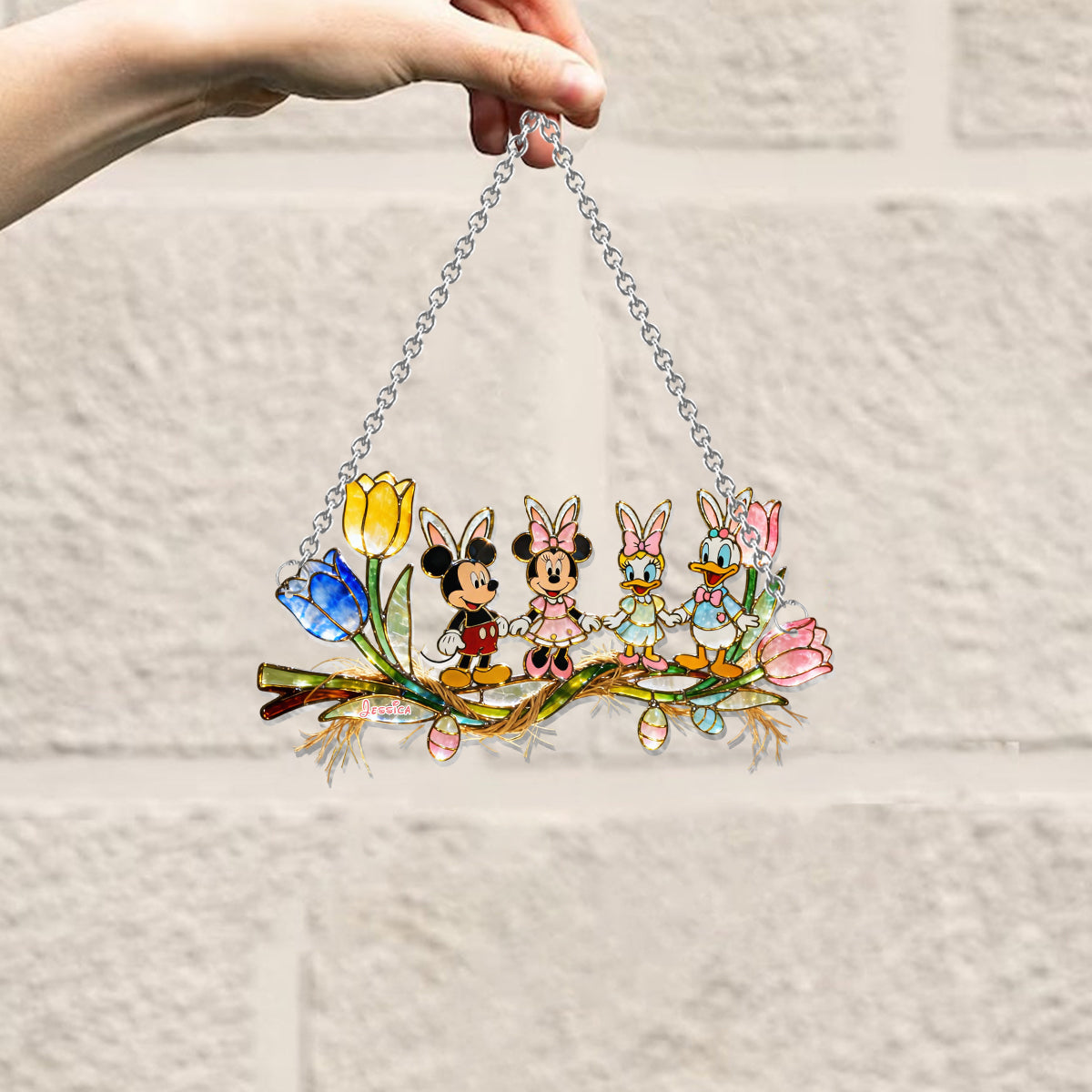 Easter's Day Magical Friends - Personalized Mouse Window Hanging Suncatcher Ornament