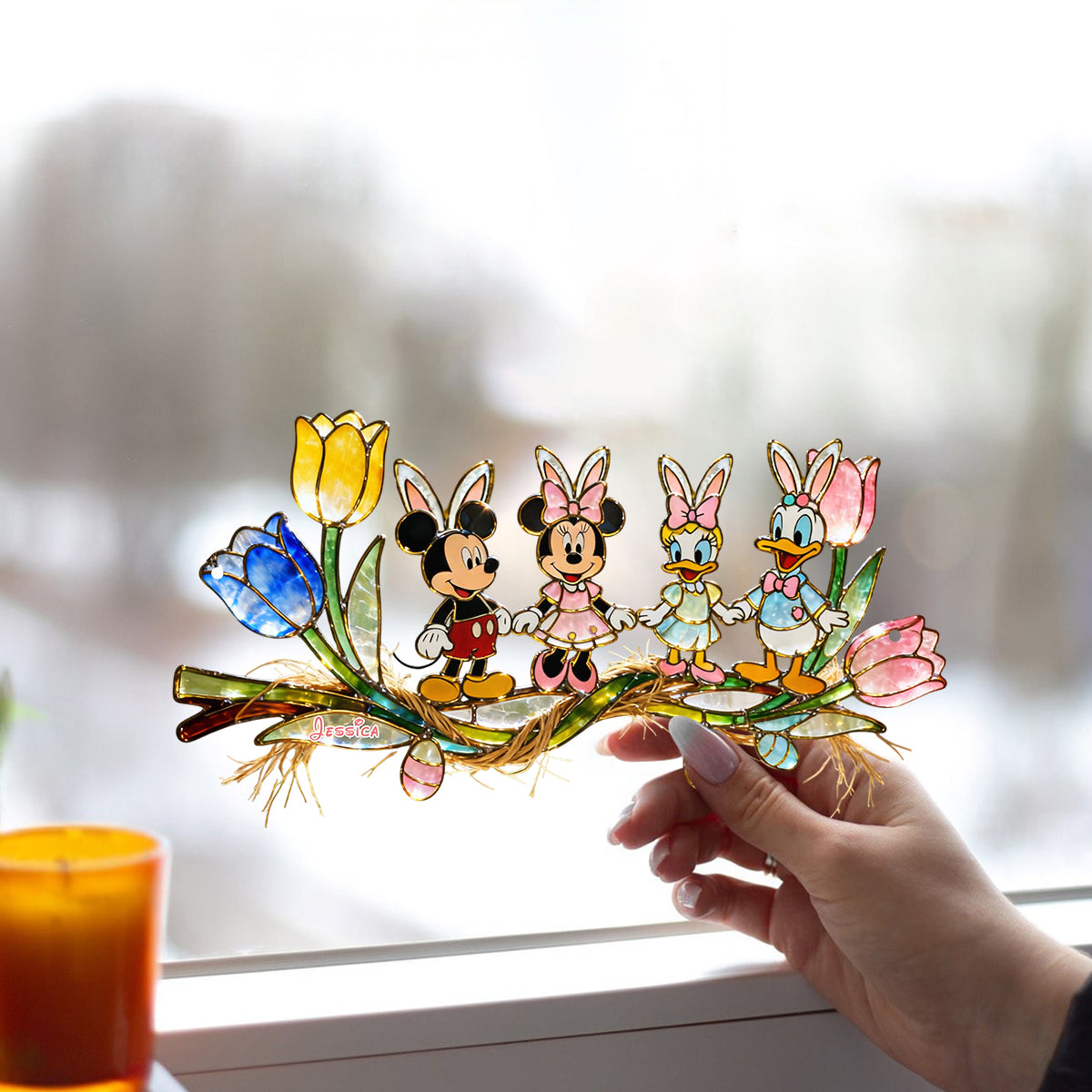 Easter's Day Magical Friends - Personalized Mouse Window Hanging Suncatcher Ornament