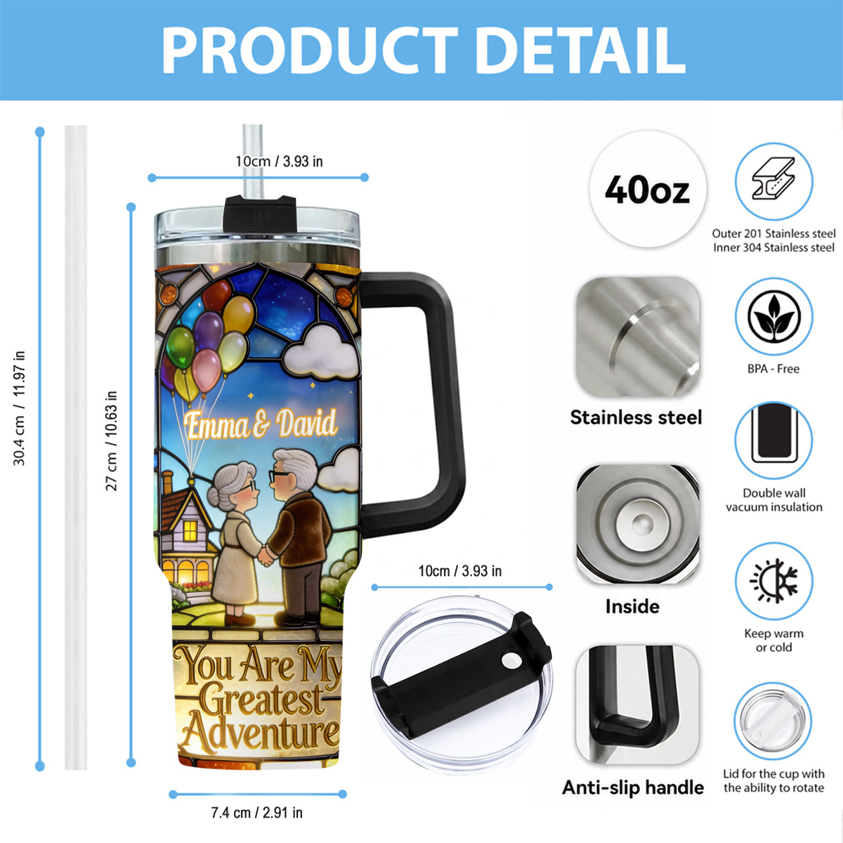 You Are My Greatest Adventure - Personalized Up Movie Couple Tumbler With Plush Charm