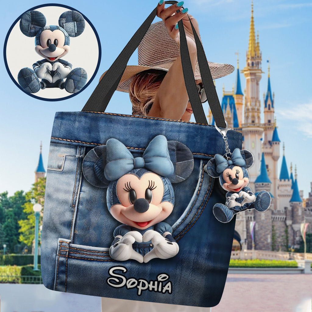 Magical Mouse Ears - Personalized Mouse Leather Tote Bag With Charm