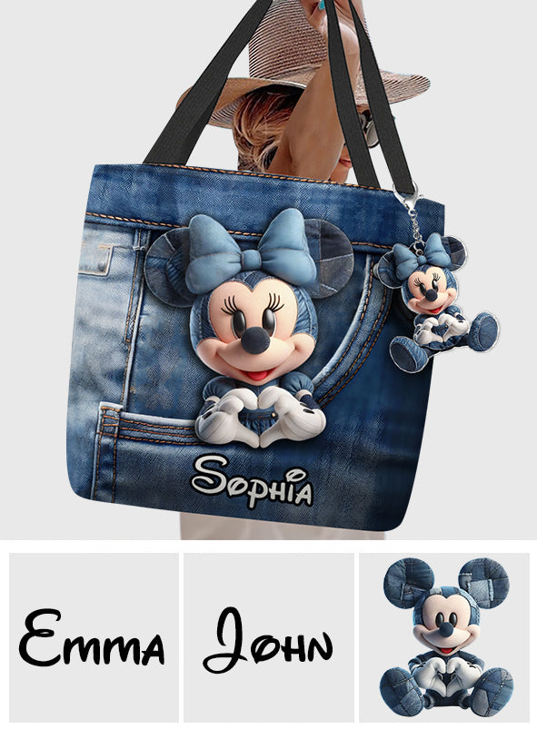 Magical Mouse Ears - Personalized Mouse Leather Tote Bag With Charm