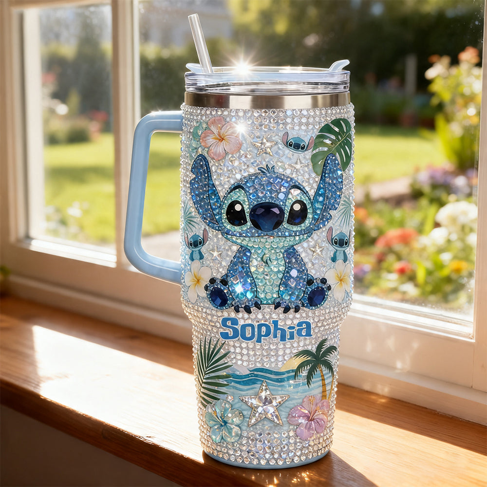 Ohana Means Family - Personalized Ohana Rhinestone Tumbler With Handle