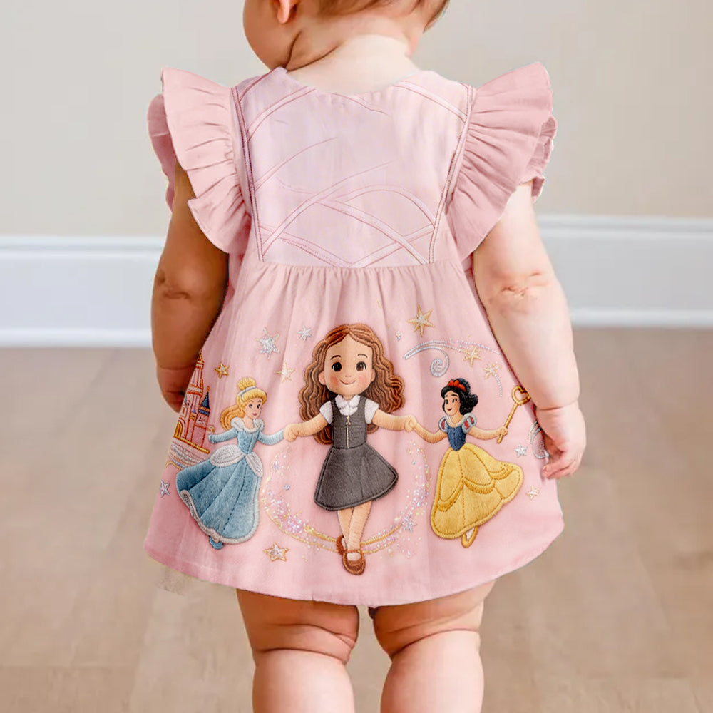 Magical Princess Friends - Personalized Beautiful Princess Kid Ruffle Sleeve Dress