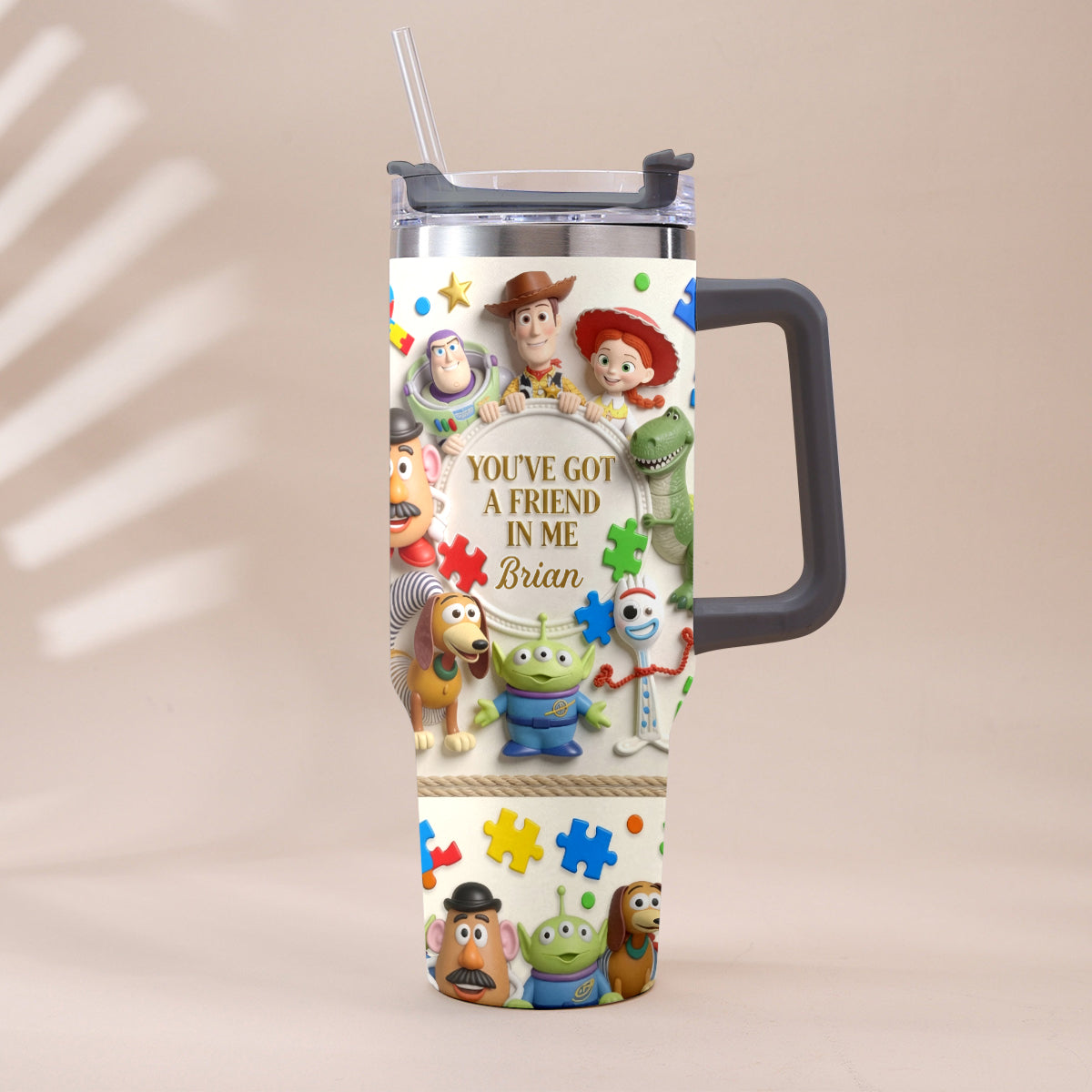 You've Got A Friend In Me - Personalized Autism Awareness Tumbler With Plush Charm
