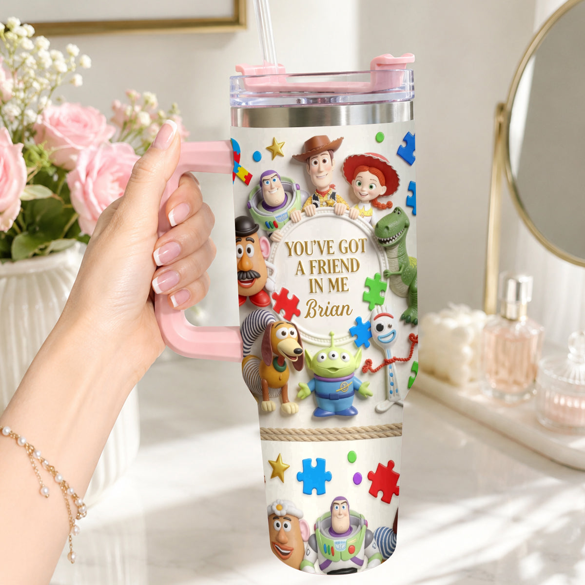You've Got A Friend In Me - Personalized Autism Awareness Tumbler With Plush Charm