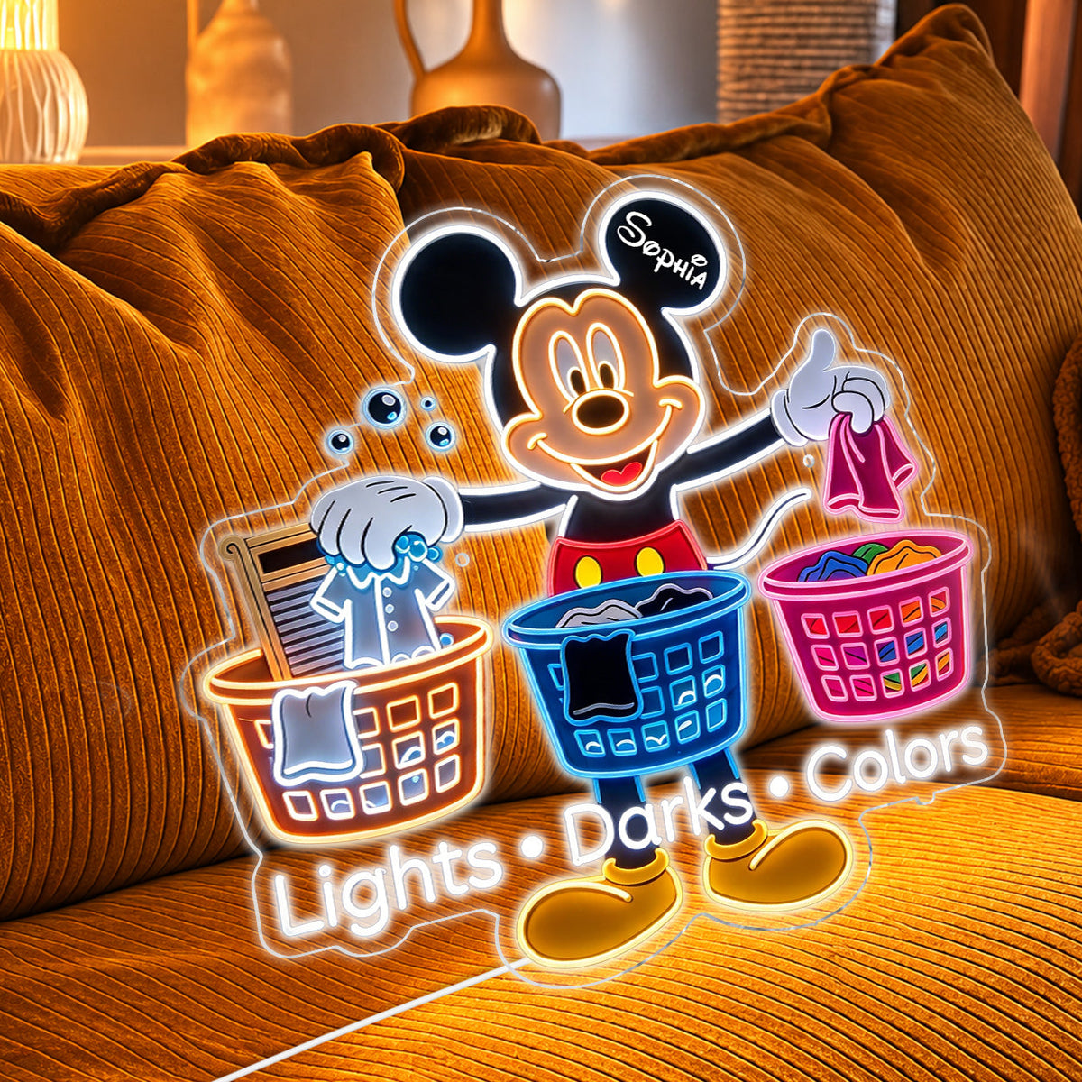 Laundry Decor - Sorting Clothes - Personalized Mouse Neon LED Light Sign
