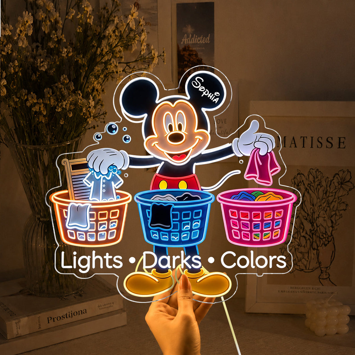 Laundry Decor - Sorting Clothes - Personalized Mouse Neon LED Light Sign