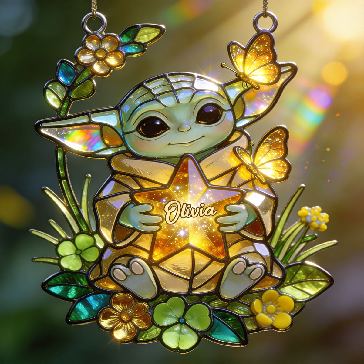 Cute Green Baby - Personalized The Force Window Hanging Suncatcher Ornament