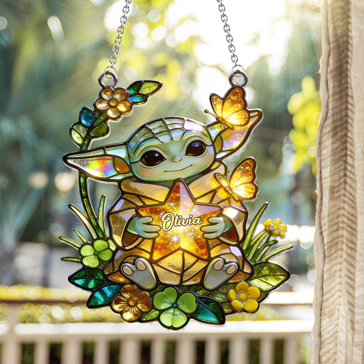 Cute Green Baby - Personalized The Force Window Hanging Suncatcher Ornament